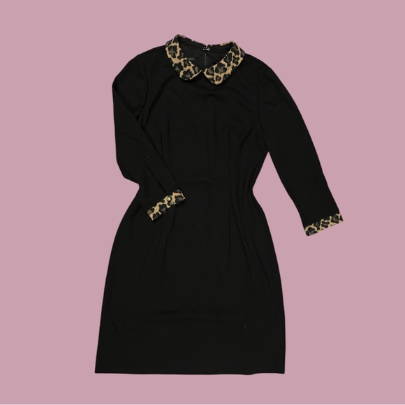 Talbots Leopard Print Peter Pan Collar Black Dress Wednesday Addams - Picture 1 of 2